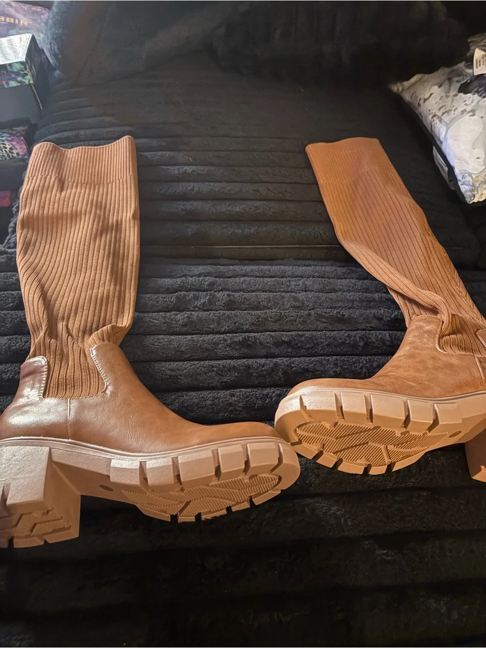 Women's Tan Over-the-Knee Chunky Sole Boots